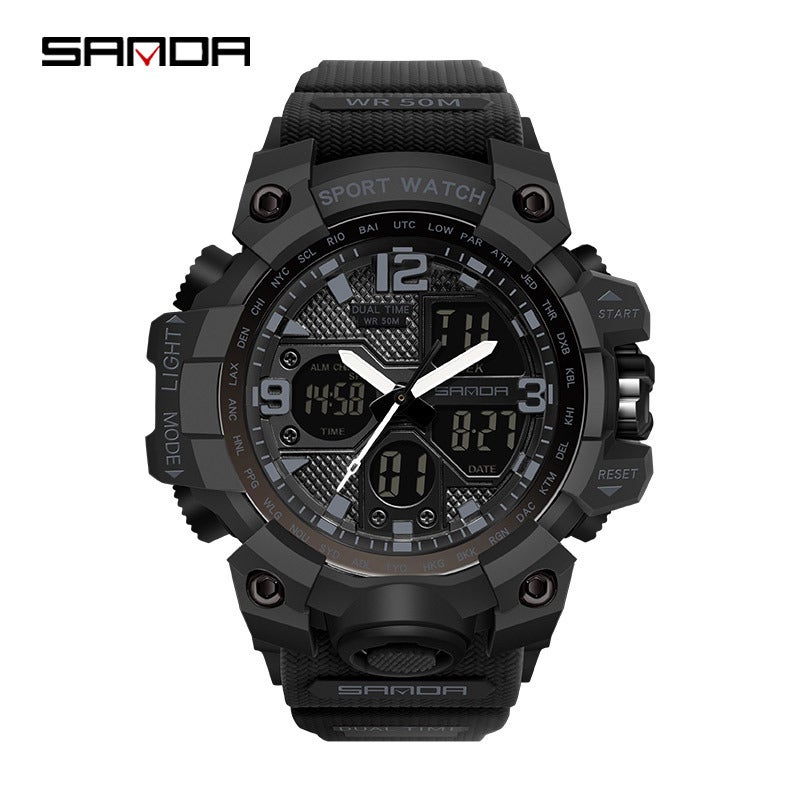 Sanda Fashionable And Cool Watch Men'S Outdoor Swimming Sports Waterproof Watch Junior High School Students Multi-Functional Dual Display Electronic Watch - Image 1